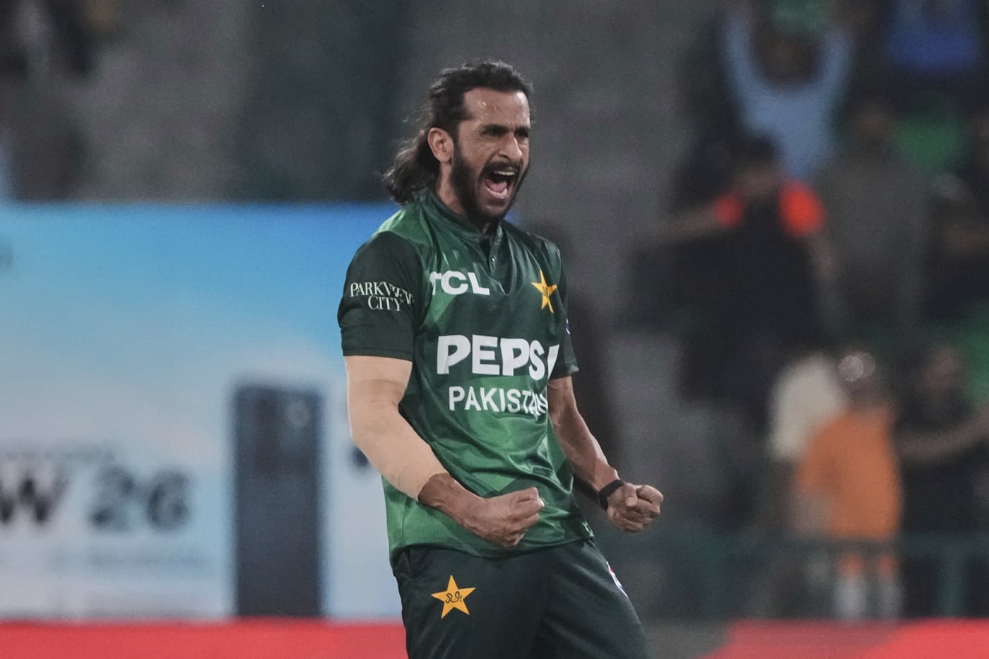 Hasan Ali is pumped after taking a wicket, excited bowler cricket wallpaper