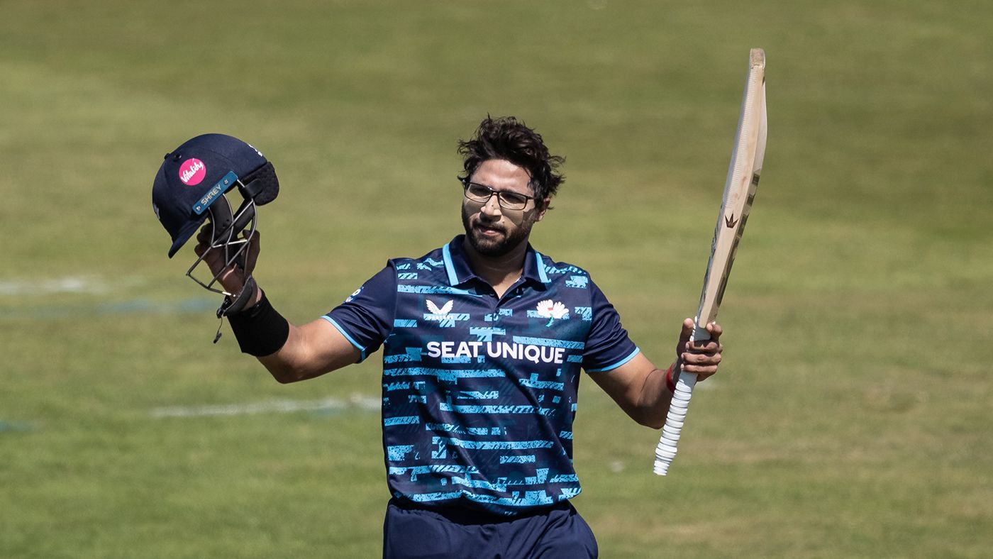 Imam-ul-Haq celebrates his first Yorkshire hundred, batting milestone cricket photo