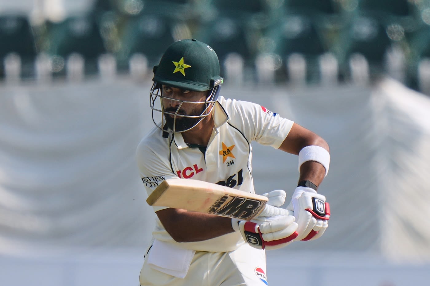 Abdullah Shafique hits one to the off side, batting wallpaper photo