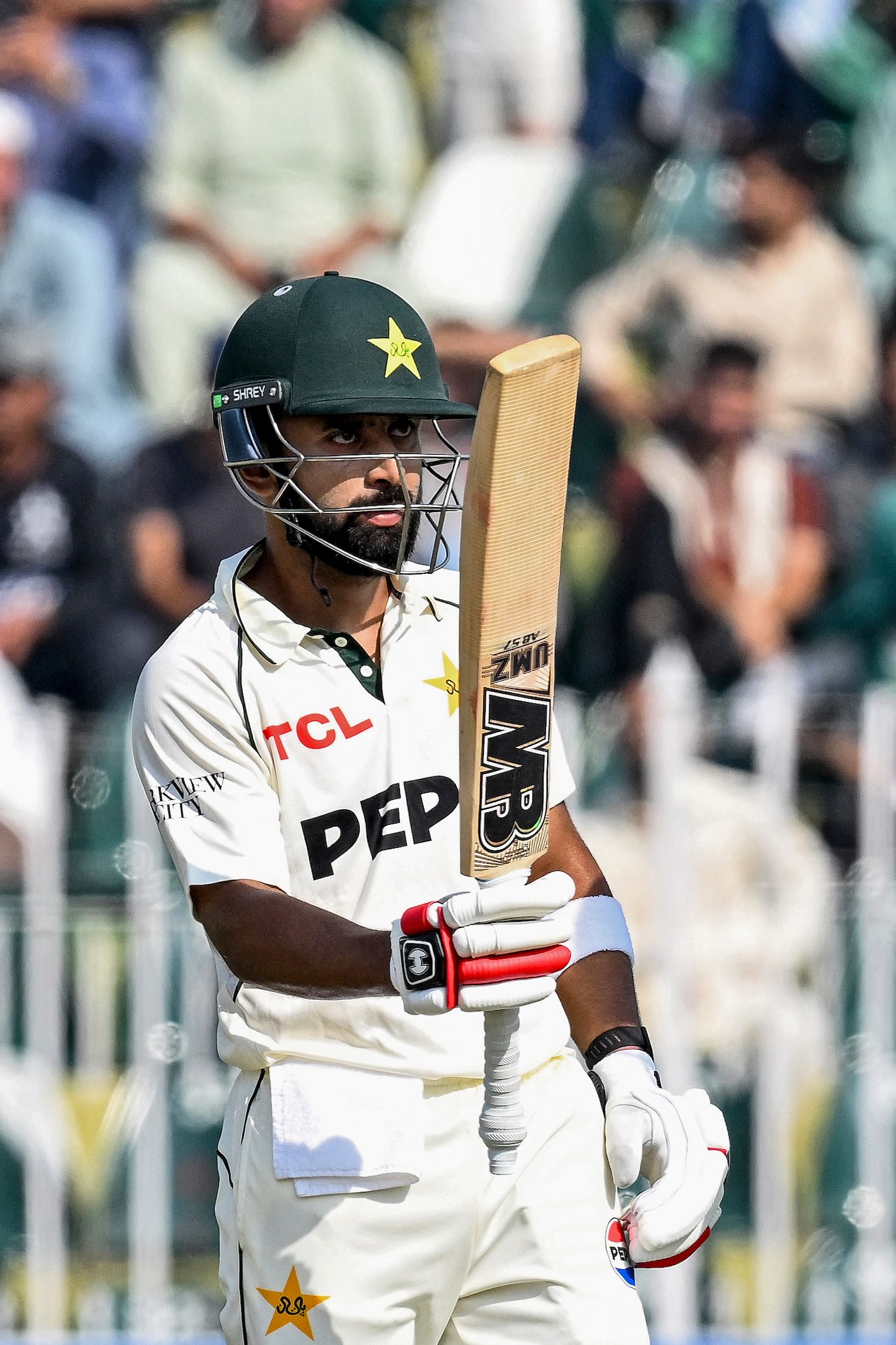 Abdullah Shafique brought up a half-century, celebrating on cricket field, photo