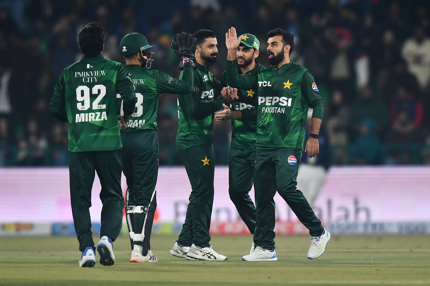 Shadab Khan, Salman Agha celebrate Mat Renshaw's wicket, cricket celebration wallpaper