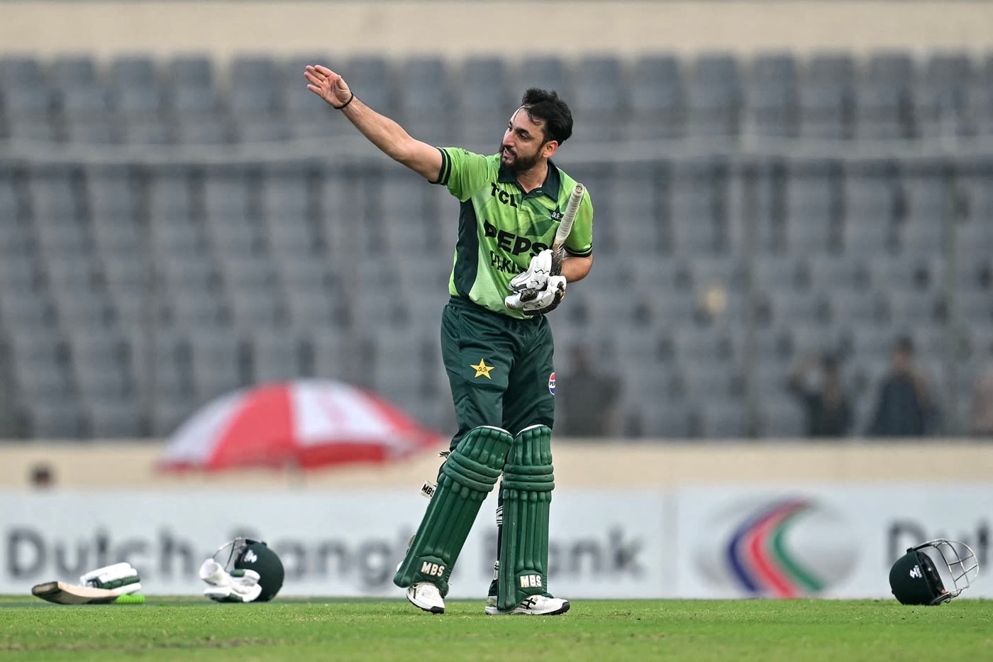 Salman Agha reacts after his dismissal, cricket emotion pic