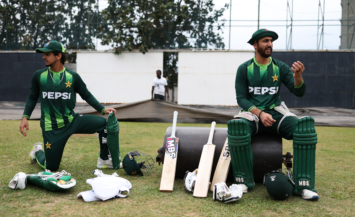 Saim Ayub and Salman Agha wait during nets, cricket practice hd pics