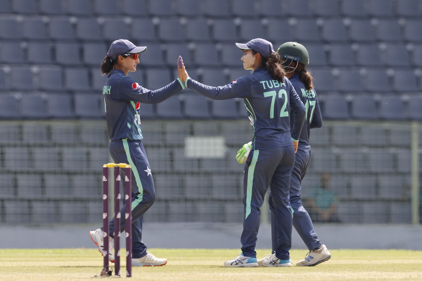 Tuba Hassan and Bismah Maroof celebrate a wicket