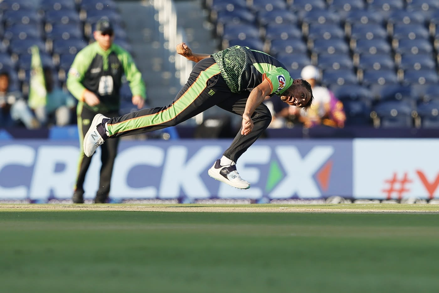 Zaman Khan in his follow-through