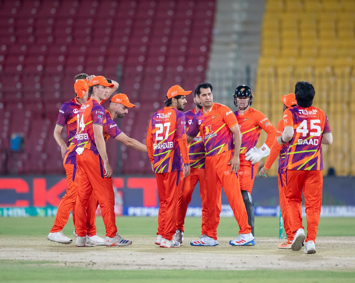 Asif Afridi celebrates after getting rid of Sahibzada Farhan