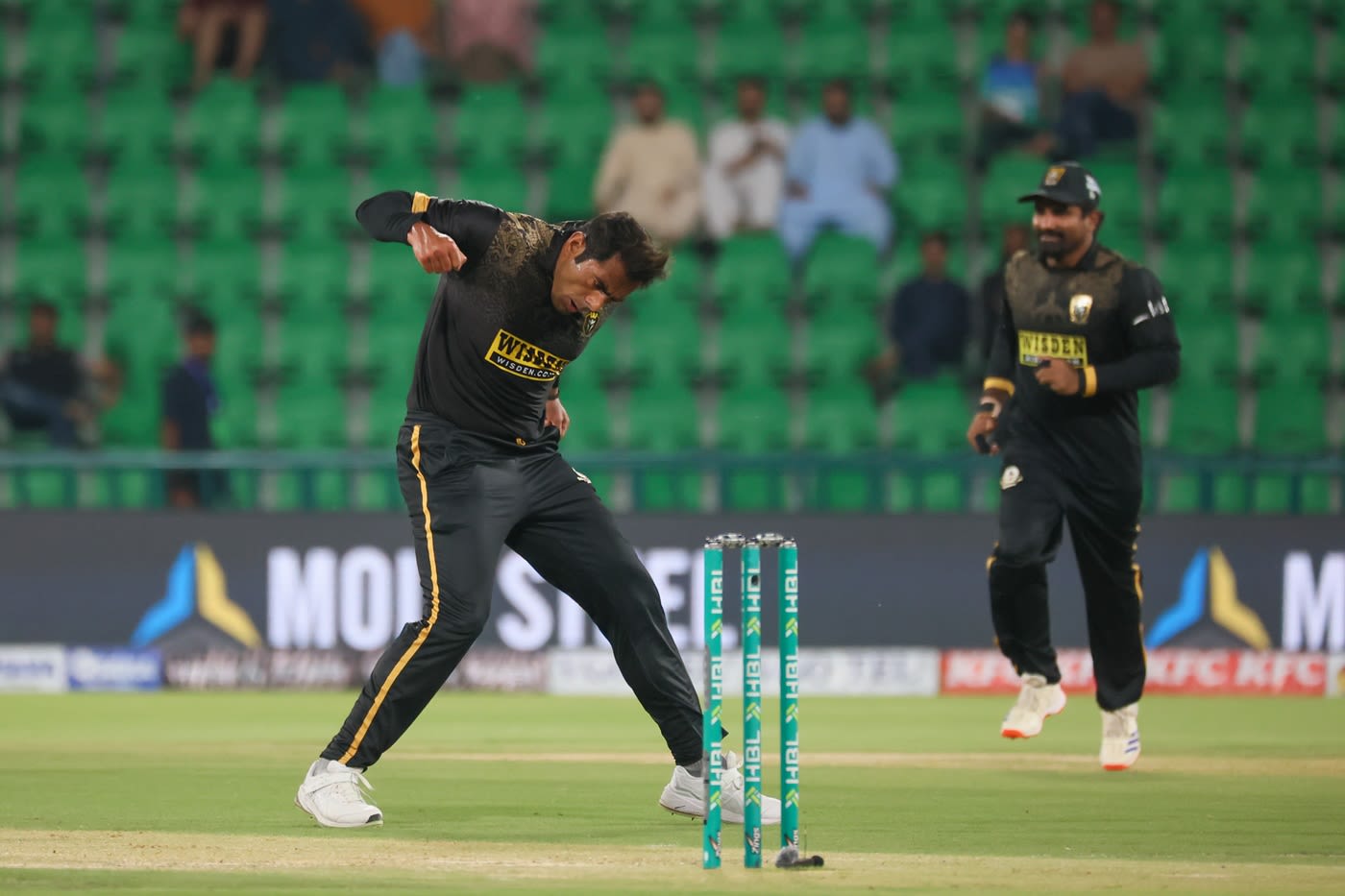 Mohammad Ali celebrates the big wicket of Steven Smith